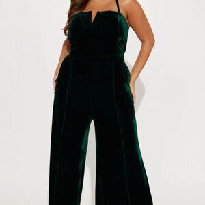 Velvet Wide Leg Sleeveless Jumpsuit Size Small Evening Holiday Emerald Party